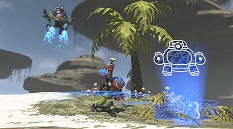 The player calling the Exploration Bot to a designated location