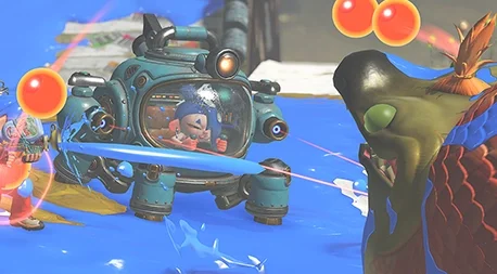 The Exploration Bot firing on nearby Salmonids as covering fire