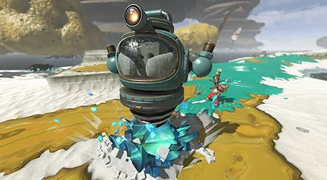 The Exploration Bot using its drill to break a hard crystal deposit