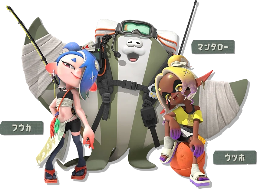 Deep Cut: Shiver, Big Man and Frye, the three partners who ride with you in Splatoon Raiders