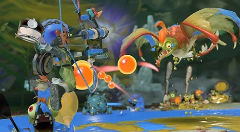 Splatoon Raiders gameplay: the Exploration Bot and the Mechanic fighting Salmonids