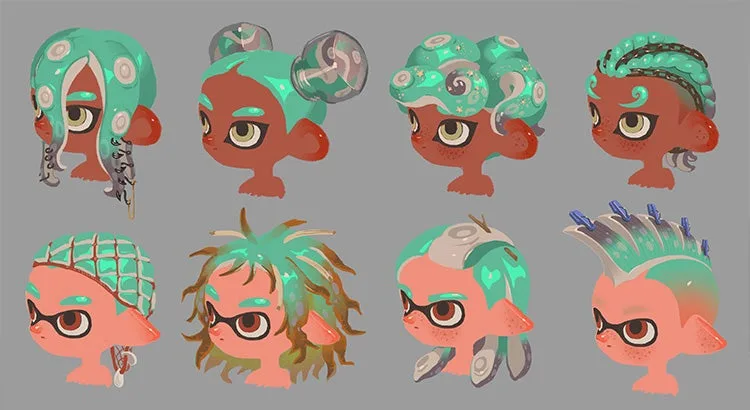 Design studies for the Mechanic's island-grown hairstyles