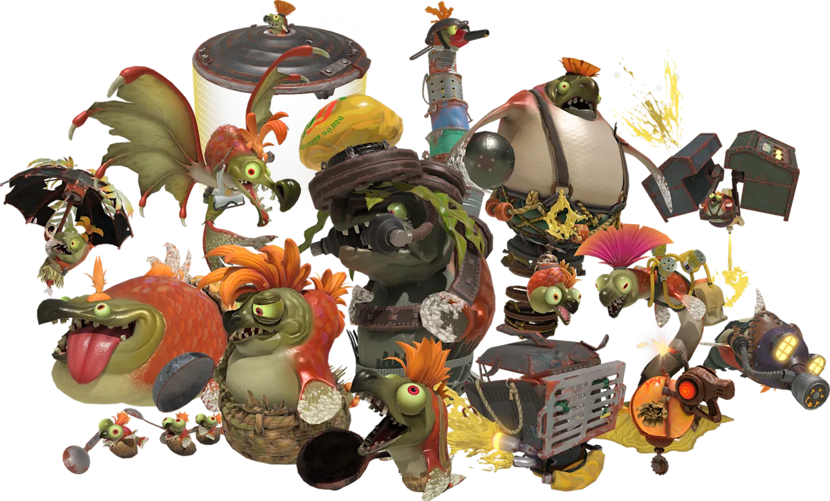Official Splatoon Raiders artwork of a group of Salmonids